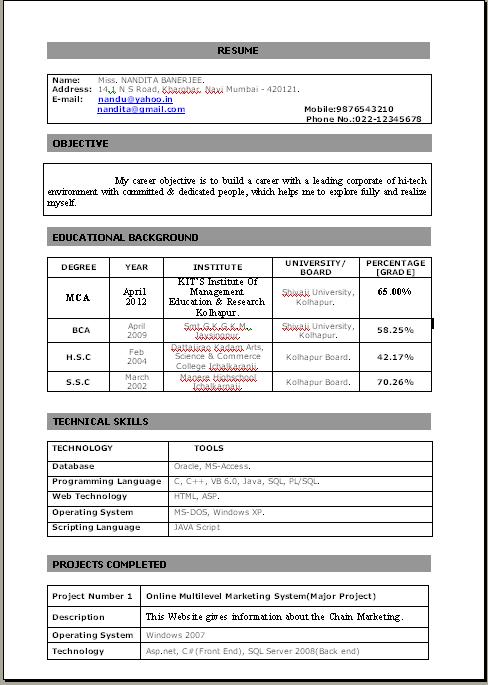 Resume samples for fresher mechanical engineer